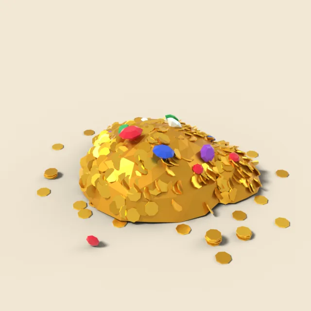 Pile of gold coins and gems