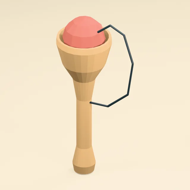 Tethered cup-and-ball toy with seated ball