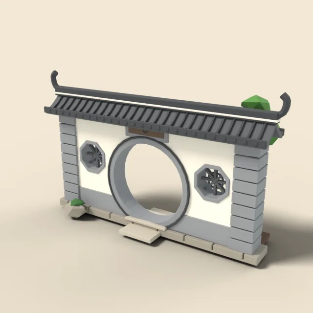Chinese moon gate wall with roof