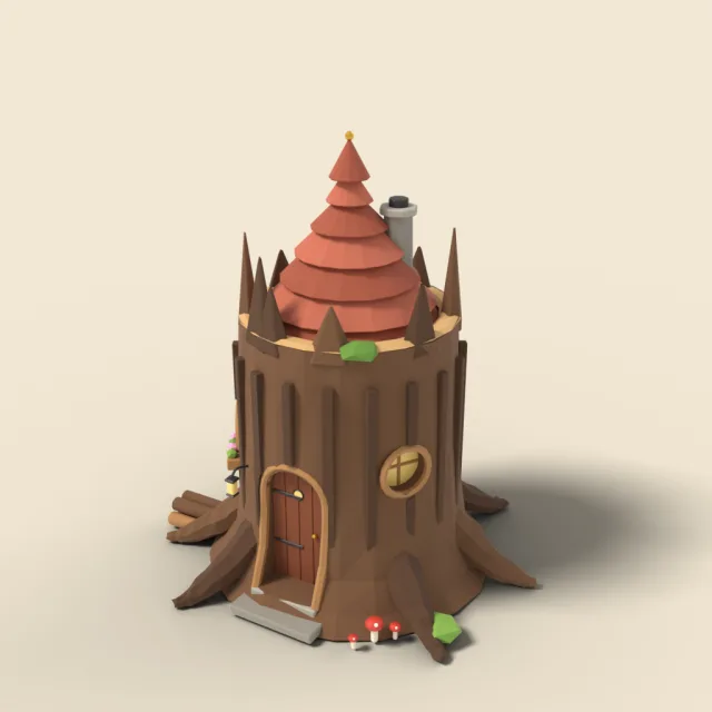Hollow tree stump house with door