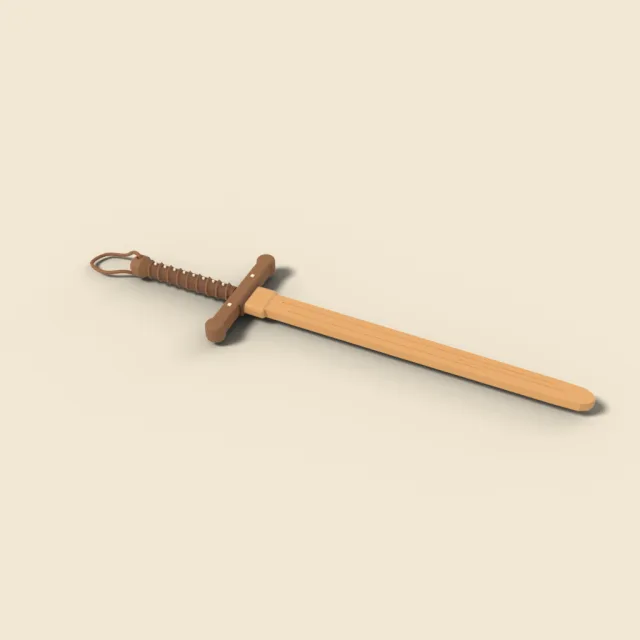 Wooden training sword with leather grip