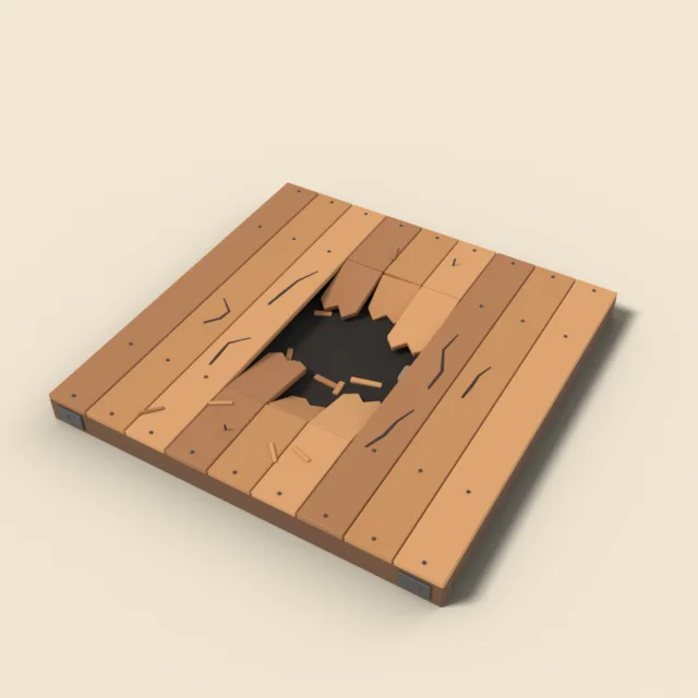 Cracked breakable floorboards
