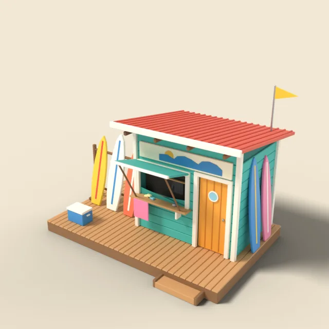 Surf rental shack with boards