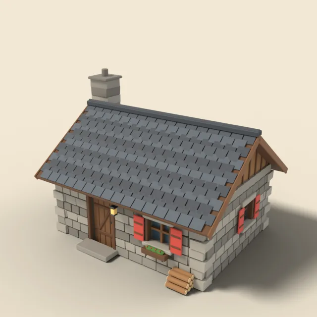 Stone mountain hut with slate roof