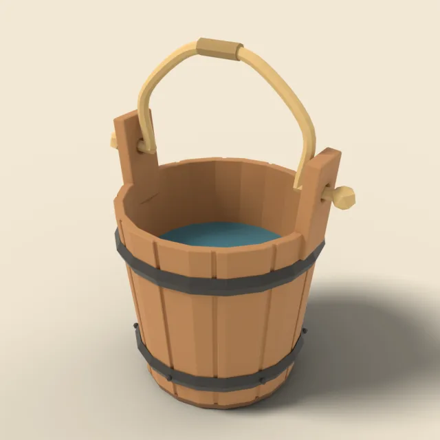 Wooden bucket with rope handle