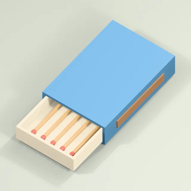 Partly open matchbox with sliding tray and striker strip