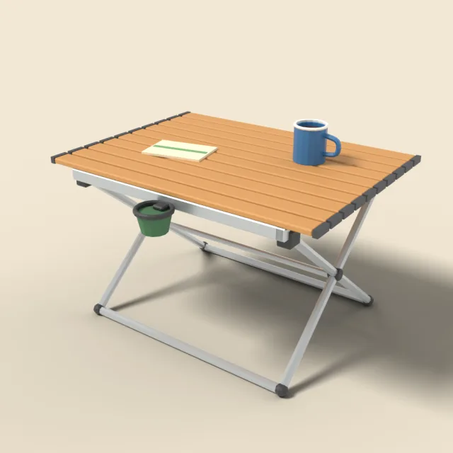 Folding camp table with slatted top