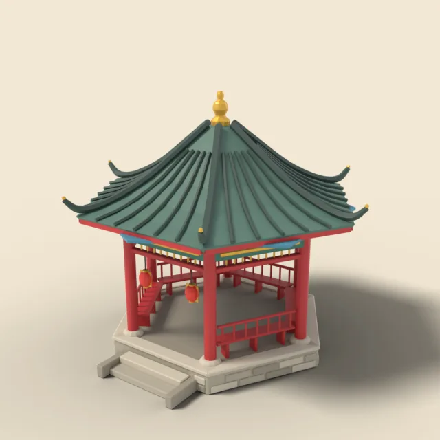 Chinese pavilion with red pillars