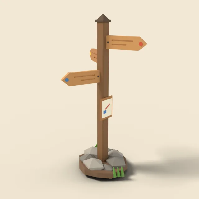 Wooden trail sign post with arrows