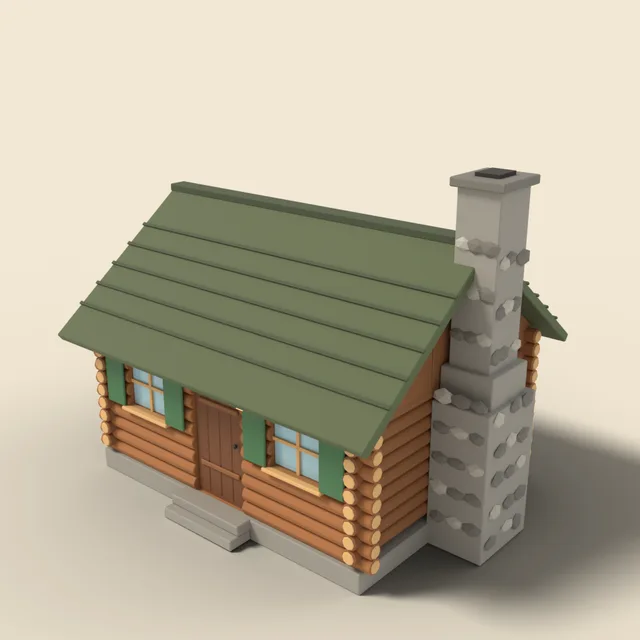 Log cabin with stone chimney