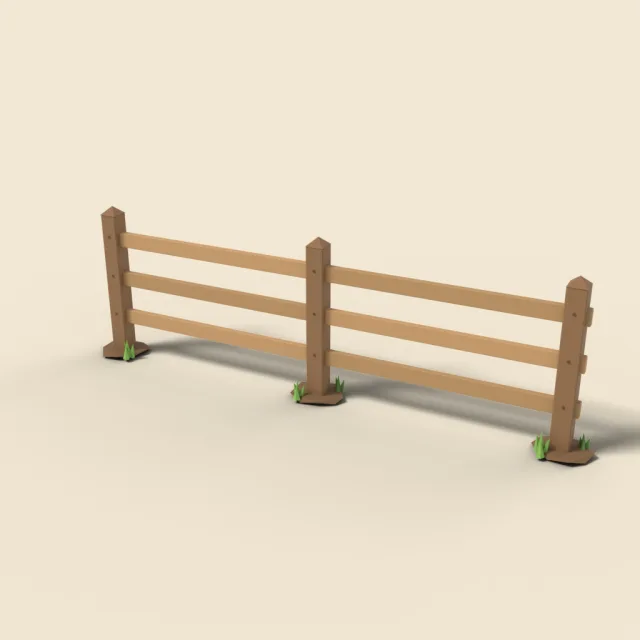 Wooden post and rail fence section