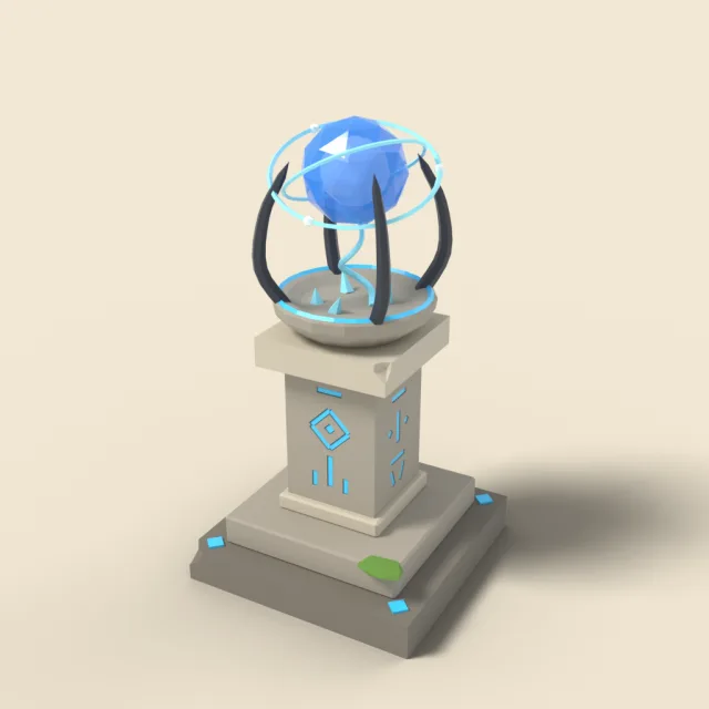 Floating blue orb above stone plinth
