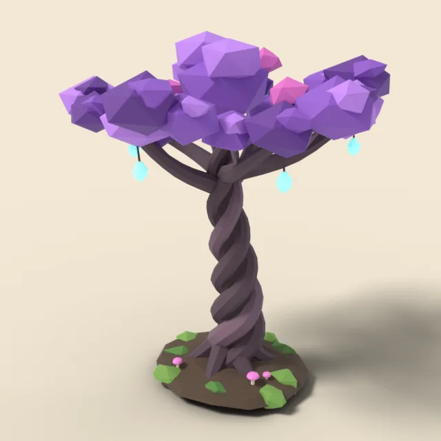 Twisted fantasy tree with purple leaves