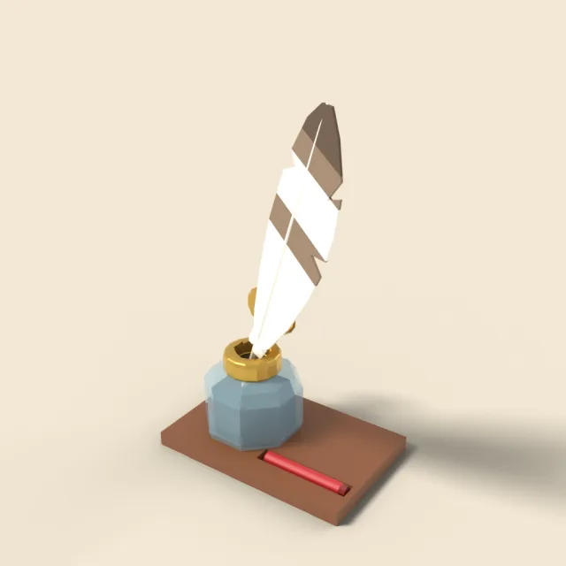 Feather quill pen in inkwell