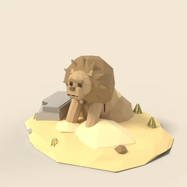 Sand-buried lion guardian statue