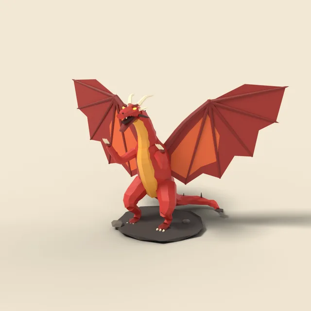 Red dragon rearing with wings spread