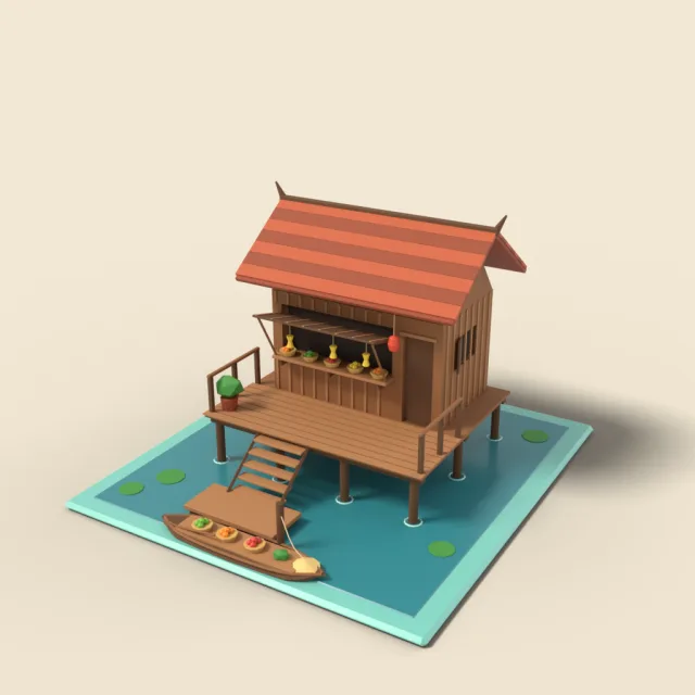 Floating market house on water