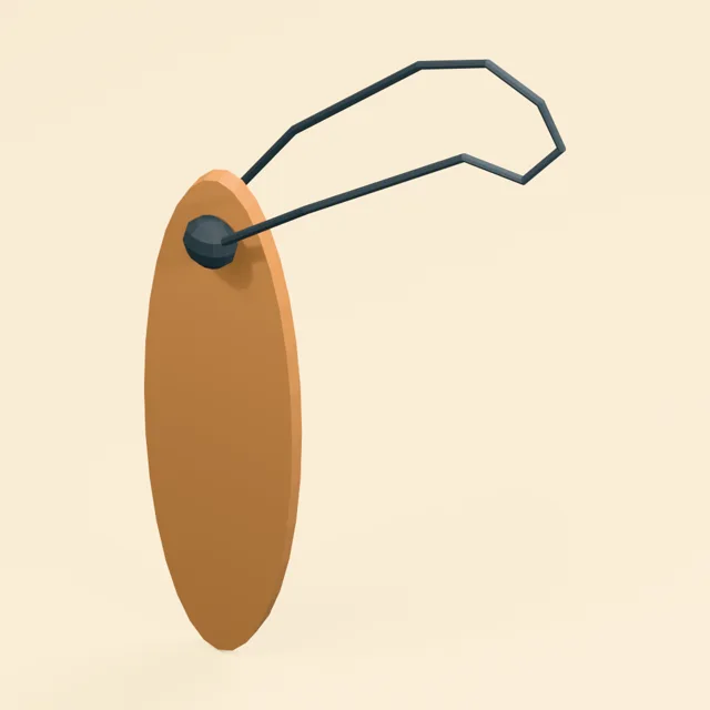 Leaf shaped wooden bullroarer with threaded suspension cord
