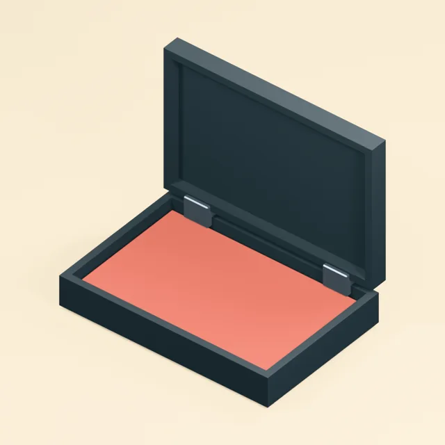 Open stamp ink pad with recessed felt and upright hinged lid