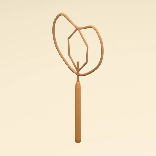 Looped rattan rug beater with open heart-shaped striking frame