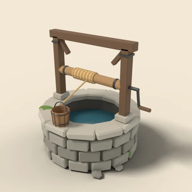 Stone well with crank and bucket