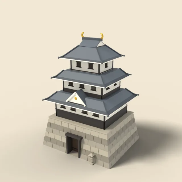 Japanese castle keep on stone base