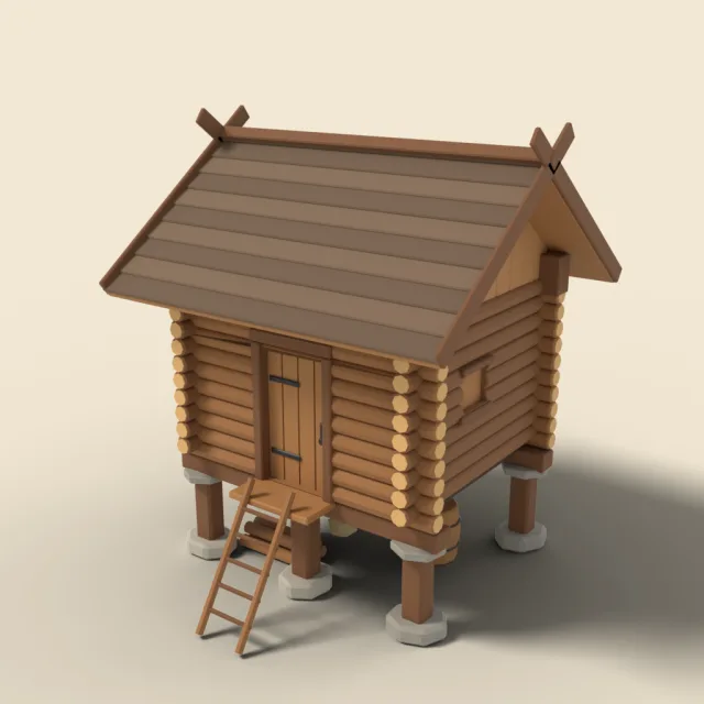 Raised log storehouse with ladder