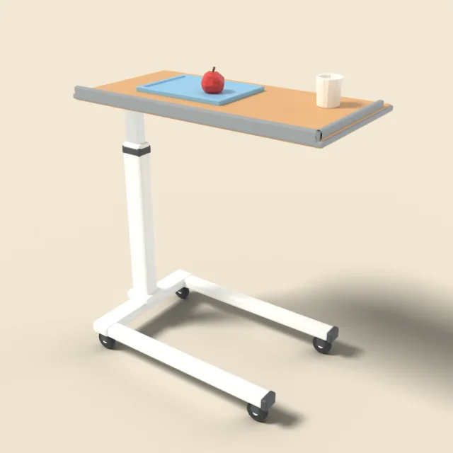 Overbed table on wheels