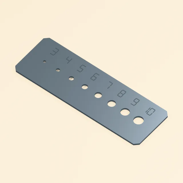Graduated drill-bit sizing plate with eight open bores