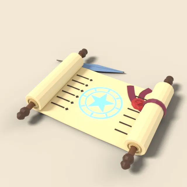 Magic scroll with wax seal and ribbon