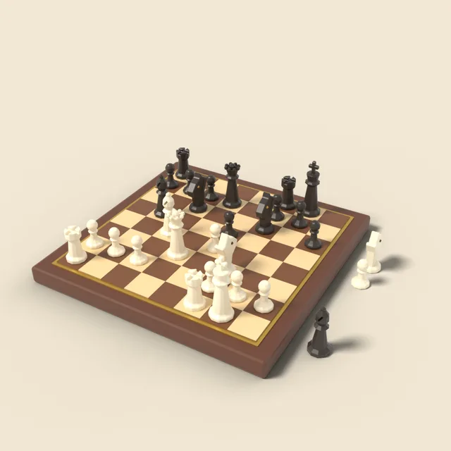 Chess board with carved pieces