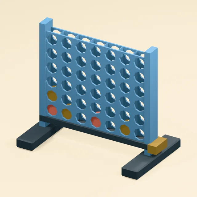 Four in a row drop disc board with real guide channels