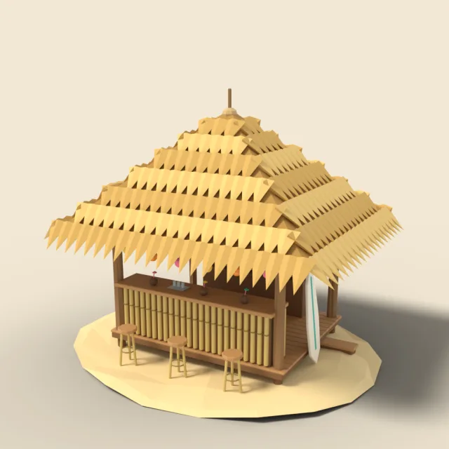 Beach bar hut with thatch roof