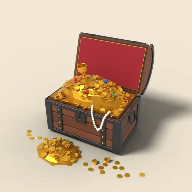 Open treasure chest overflowing with coins