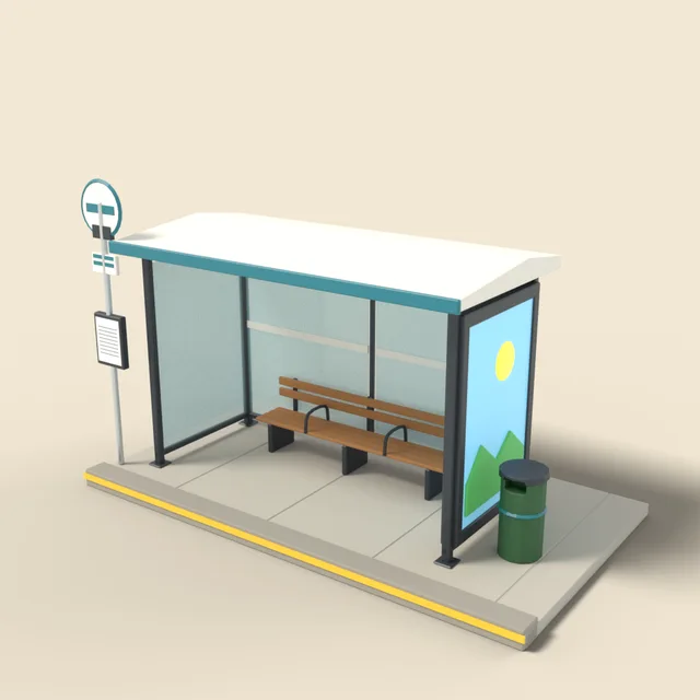 Bus stop shelter with bench