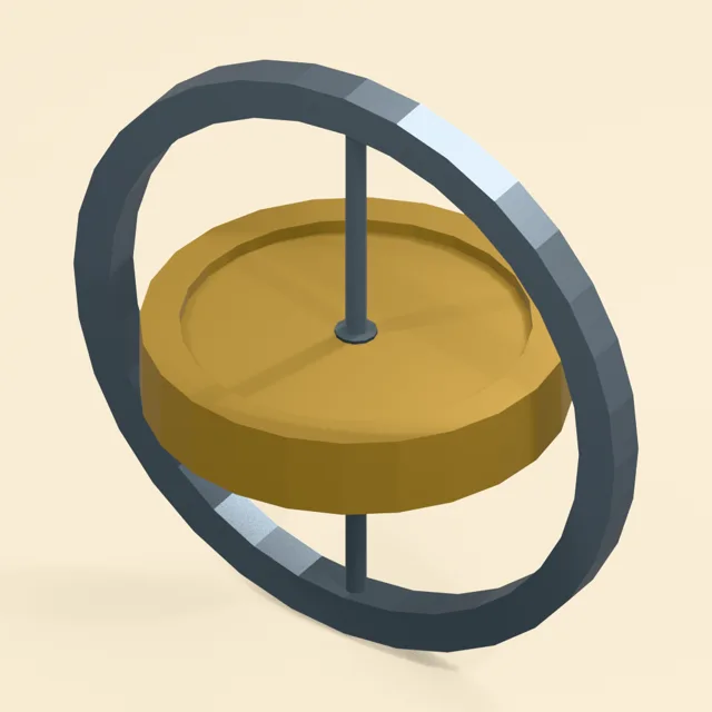 Open-frame toy gyroscope with captured rim-weighted flywheel