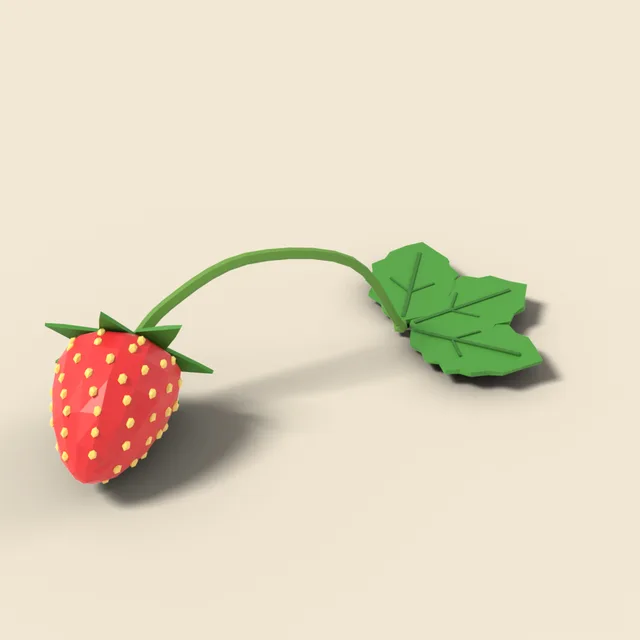 Strawberry on a stem with leaves