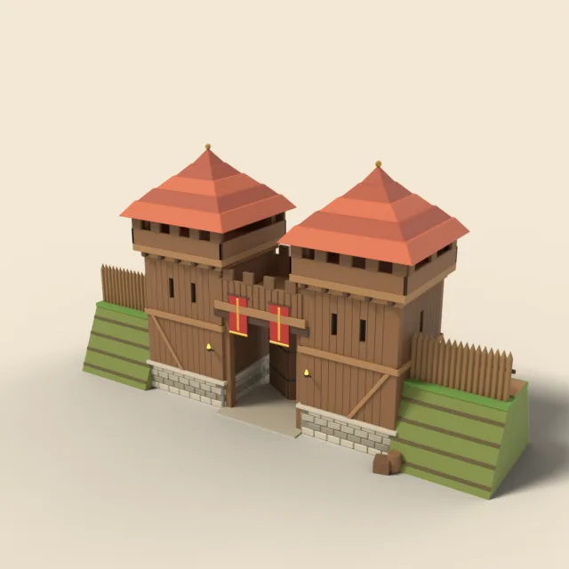 Roman legion fort gate with timber towers