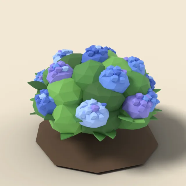 Hydrangea bush with blue flower heads