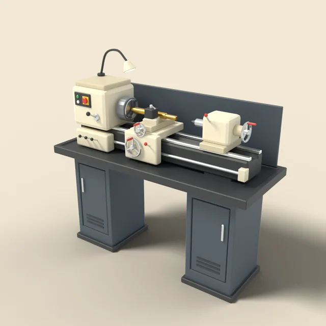 Metal lathe with chuck and tailstock