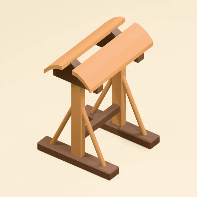 Twin shaped-rail saddle stand with open gullet and braced trestles