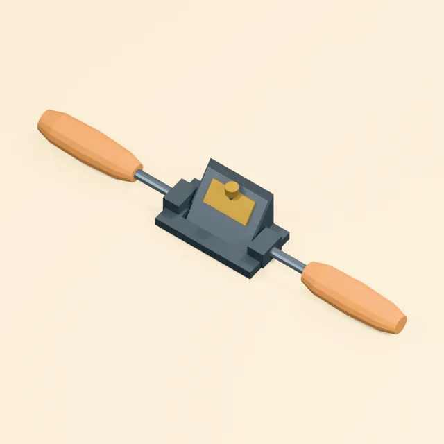 Handled spokeshave with open sole mouth and inclined blade