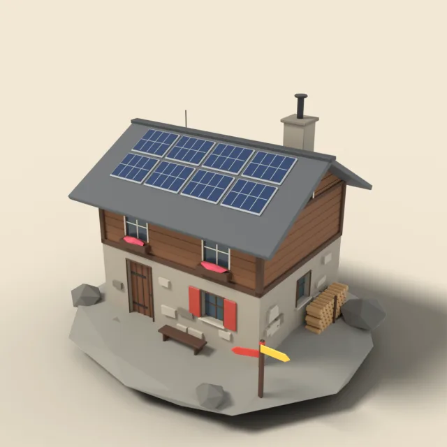 Mountain hut with solar panels