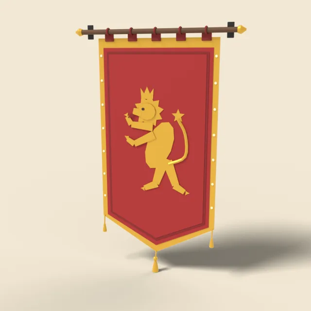 Medieval wall banner with gold lion