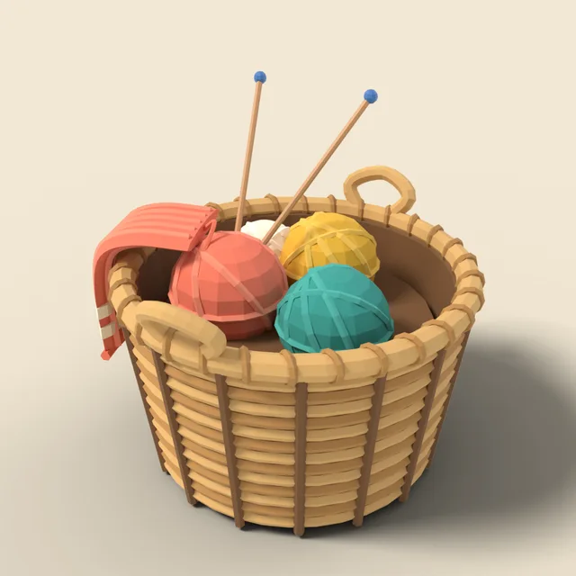 Yarn basket with knitting needles