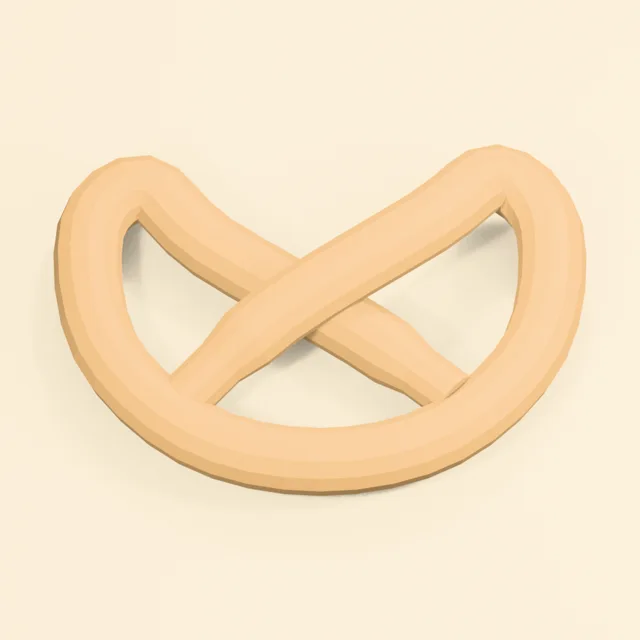 Soft pretzel with crossed center and three open loops