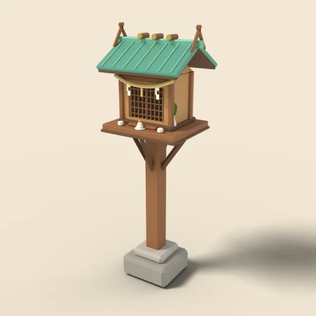 Tiny roadside shrine on post
