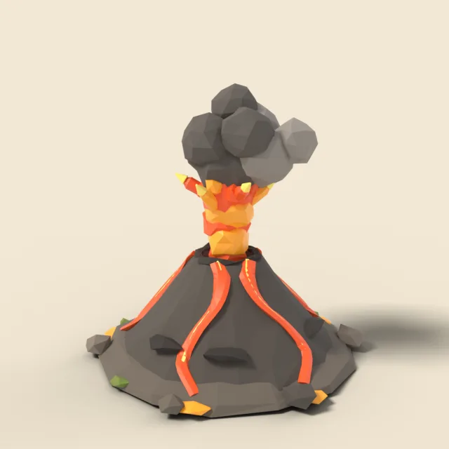 Erupting volcano with lava plume