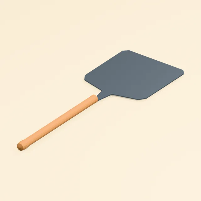 Broad aluminum pizza peel with wooden handle