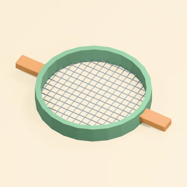 Round garden soil sieve with crossed mesh and side grips